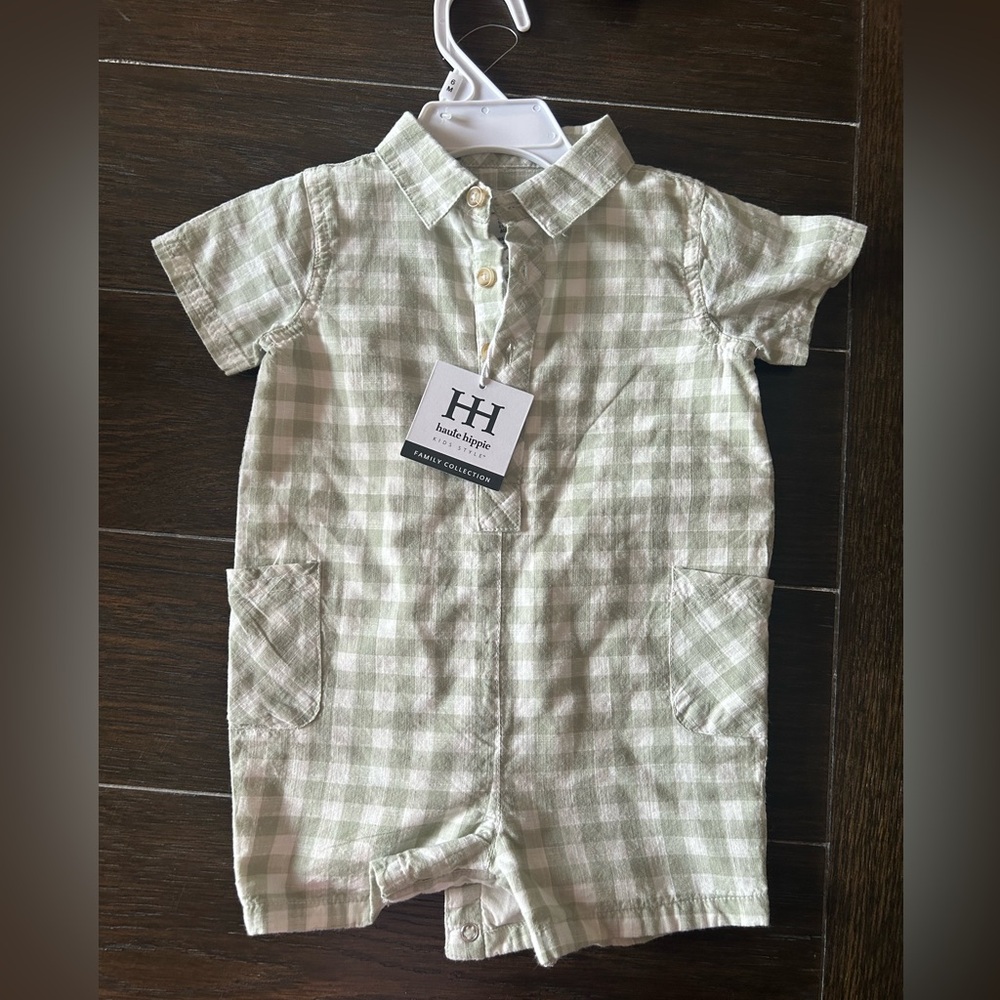 Green Plaid Short Sleeve Romper